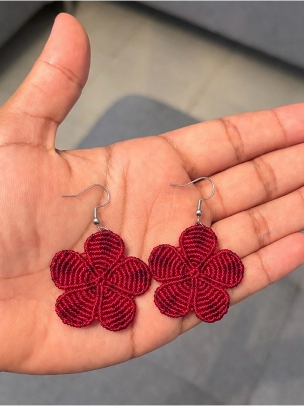 Handmade Red Flower Drop Earrings - Women Jewelry